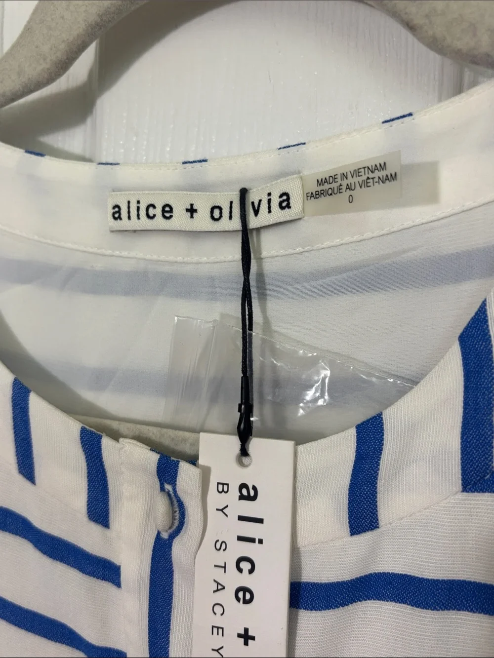 NEW NWT Alice + Olivia Blue White Striped York Button-Front Dress 100% Viscose